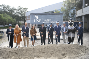 UNF faculty and staff celebrate the groundbreaking of the Coggin College of Business expansion on Tuesday, Oct. 29, 2024. 